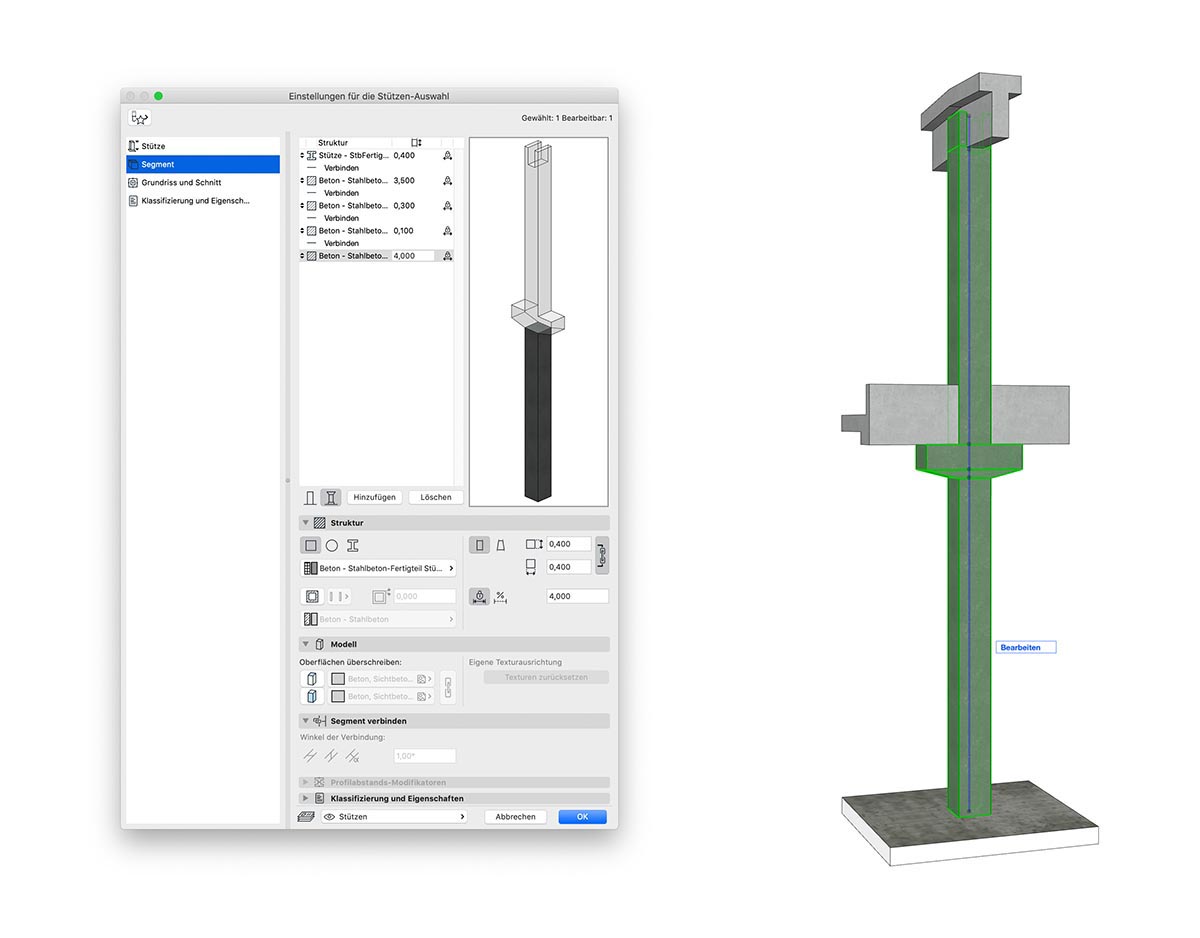 Komplexe Stützenformen und Stützenquerschnitte sowie gekrümmte, gezogene und verzierte Balken lassen sich zügig in Archicad 23 modellieren und umfassend dokumentieren.