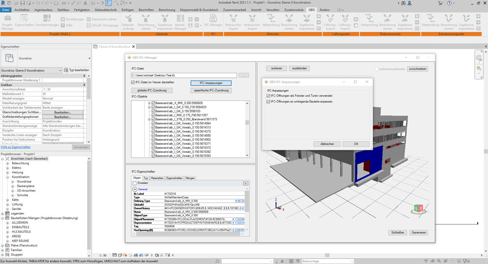 Dialog des in Revit integrierten IFC-Managers 