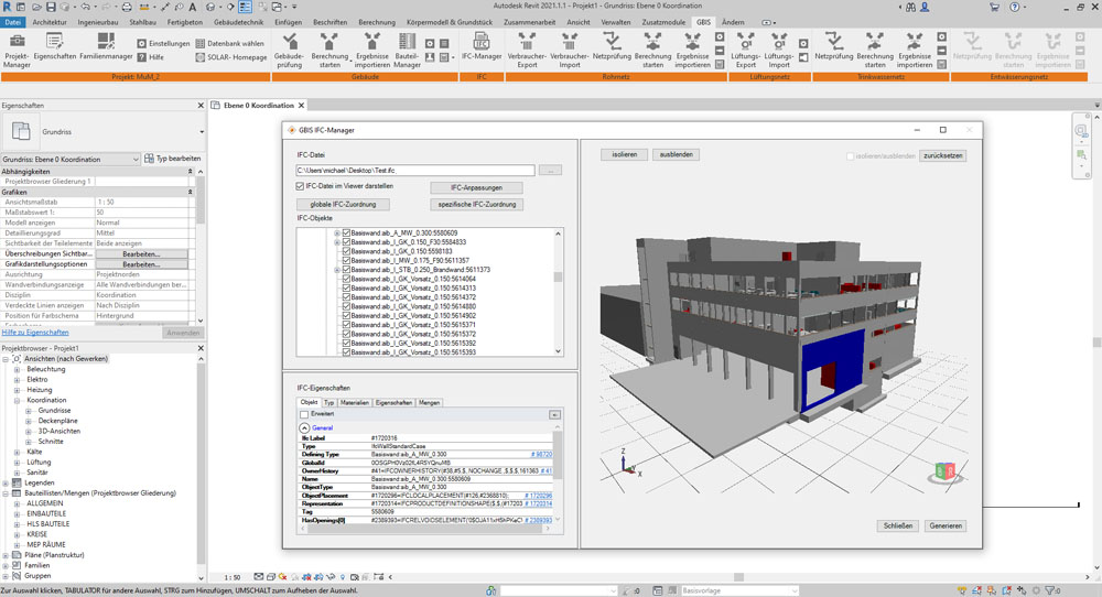 Dialog des in Revit integrierten IFC-Managers