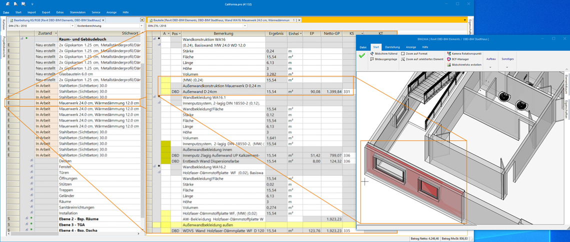 Bis in die einzelne Bauteilschicht stehen alle Informationen aus DBD-BIM Elements zur Verfügung