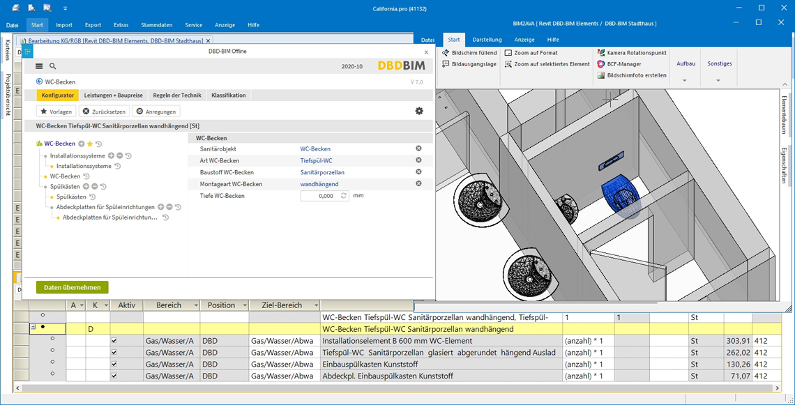 Jedes Objekt lässt sich mittels DBD-BIM Elements beliebig detailliert mit gewünschten Leistungen definieren 