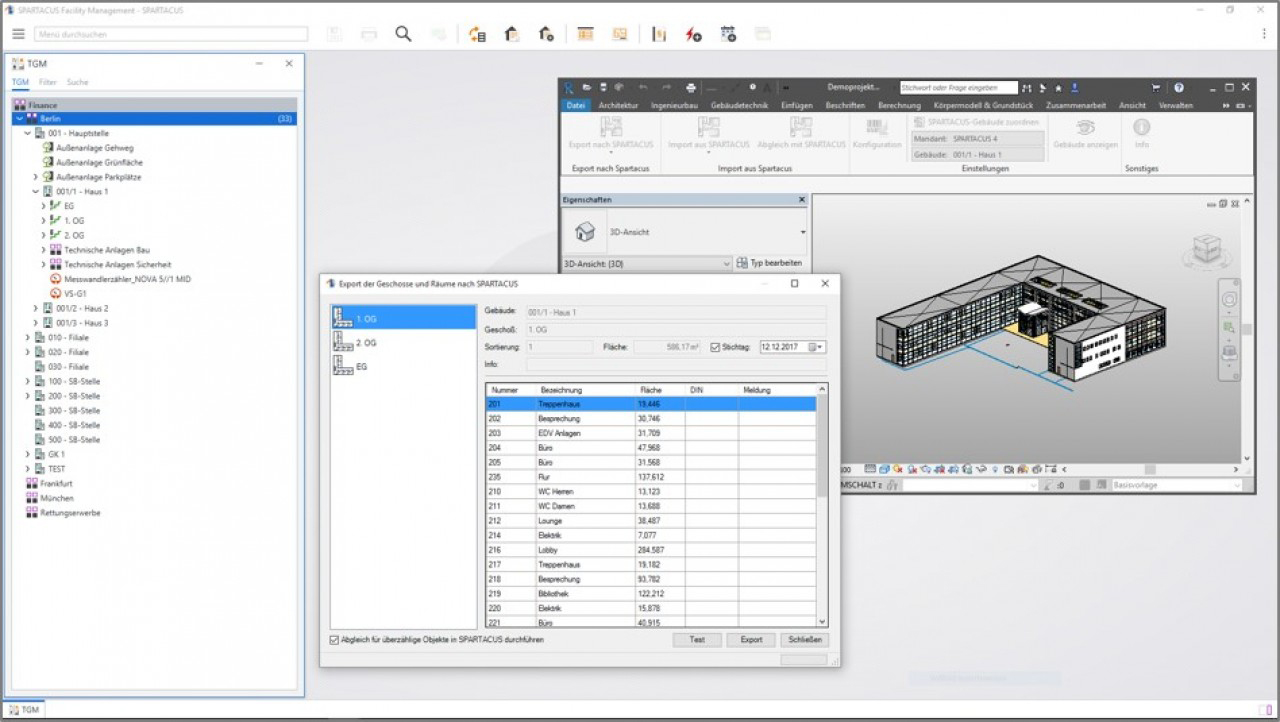 Export der Räume und Geschosse von Revit nach Spartacus