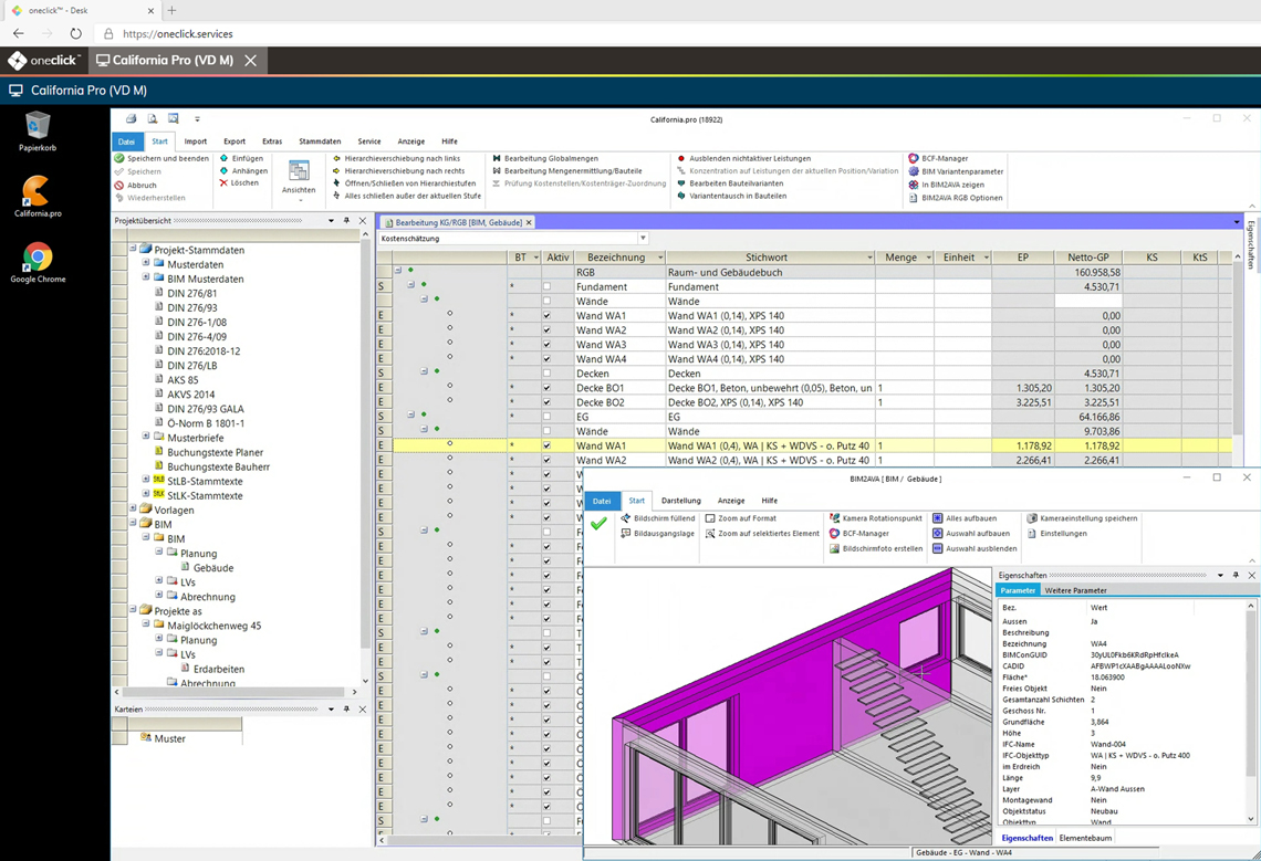 Bearbeitung eines BIM2AVA-Modells mit California.pro in der Cloud via Web-Browser