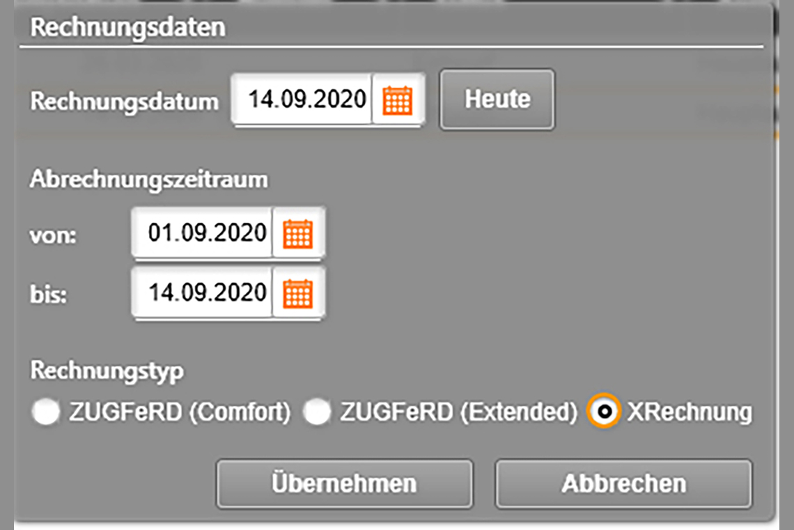 Auswahl der Rechnung als XRechnung